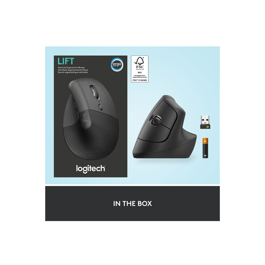 Logitech Lift Vertical Ergonomic Wireless Mouse - Graphite in Qatar Logitech Lift Vertical Ergonomic Wireless Mouse - Graphite in Qatar